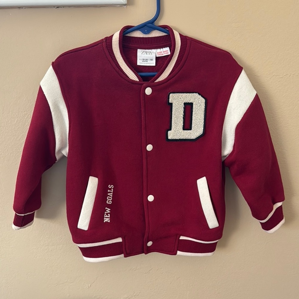 ZARA’s Red and White Varsity Jacket for baby 18-24 months .